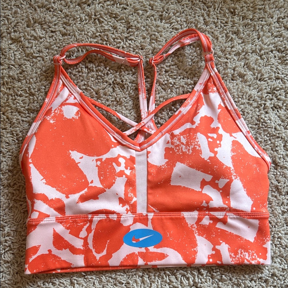 Nike Orange and White Patterned Sports Bra